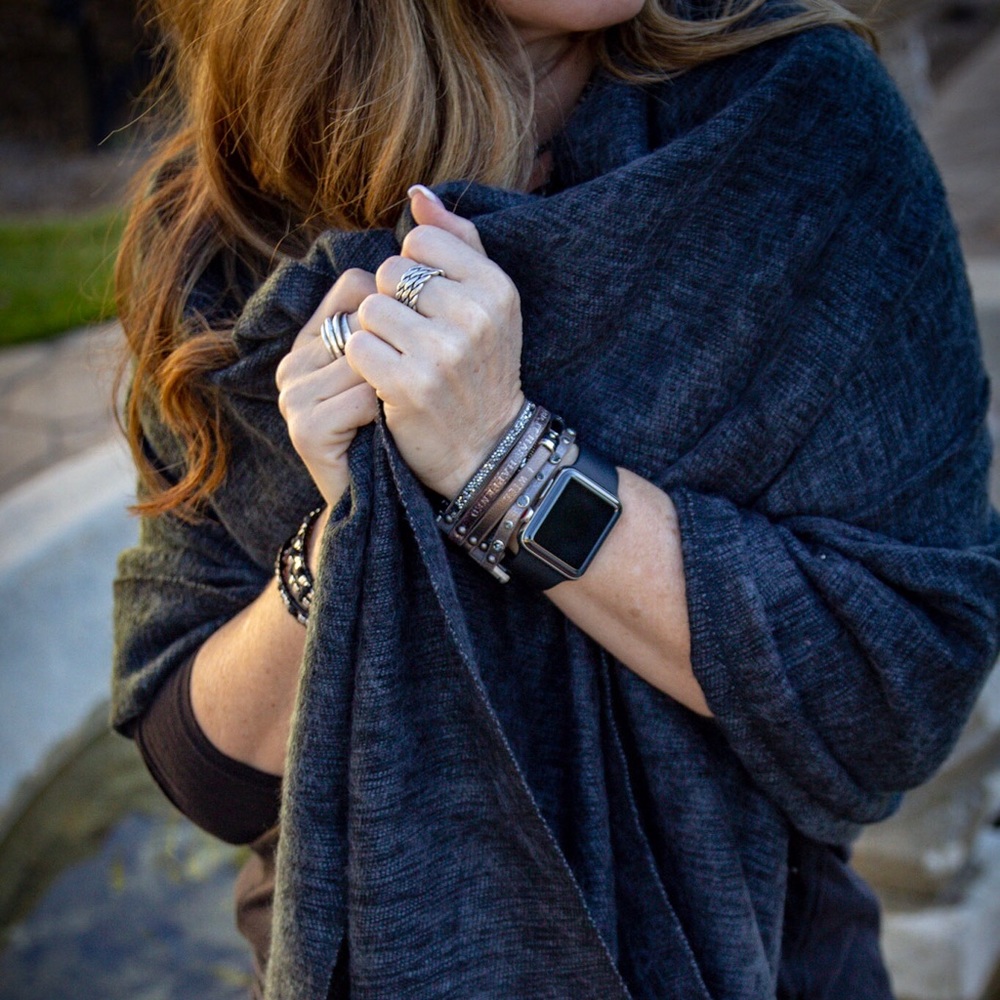 Charcoal Pashmina Boho Wool Sourced/Made in Nepal - Picture 2 of 7